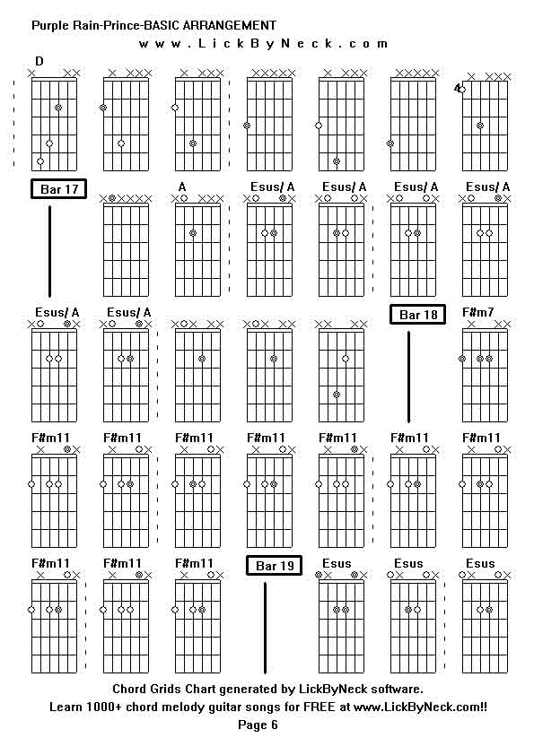 Chord Grids Chart of chord melody fingerstyle guitar song-Purple Rain-Prince-BASIC ARRANGEMENT,generated by LickByNeck software.